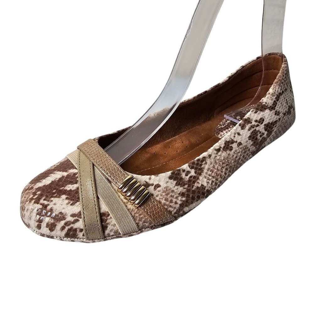 ❤️Sofft 7 Ballet Flats Shoes Tan Brown Snake Print Comfort Office Career